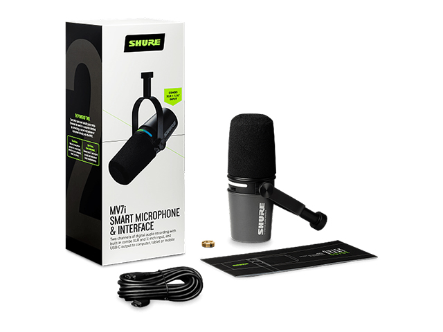 Microfone c/f shure dynamico com interface de audio integrada MV7I