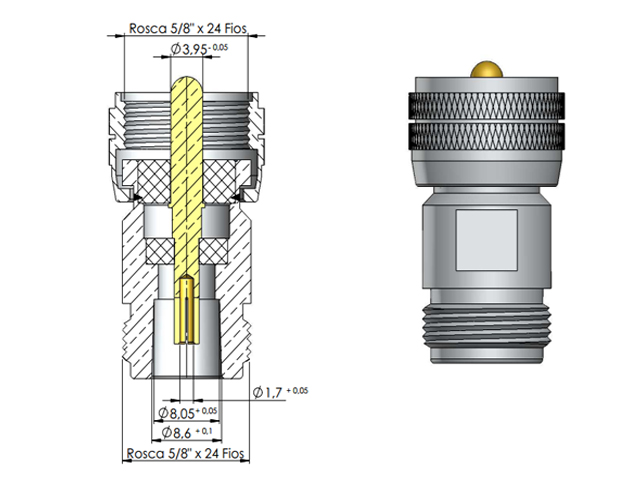 Adaptador N fêmea x macho UHF - Klc - KLC-6
