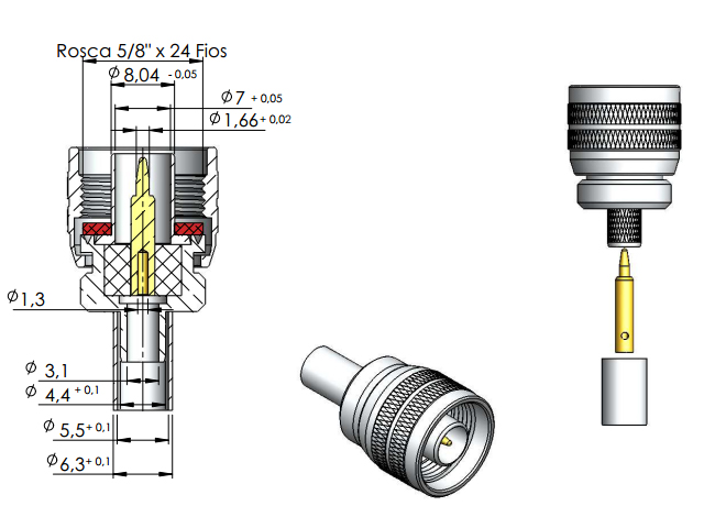 Conector N macho crimpagem - Klc - CM-4CR