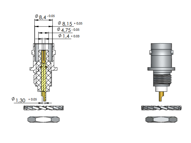 Conector BNC fêmea base redonda - Klc - LF-1