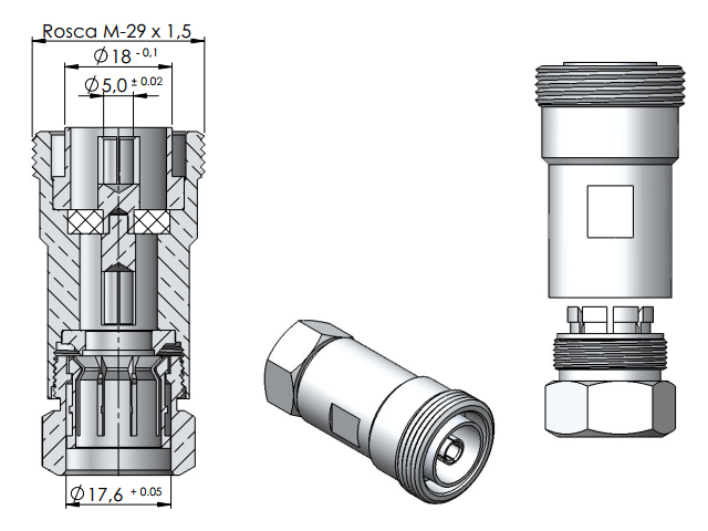 Conector DIN 7/16 fêmea cabo 1/2 rígido - Klc - 5014