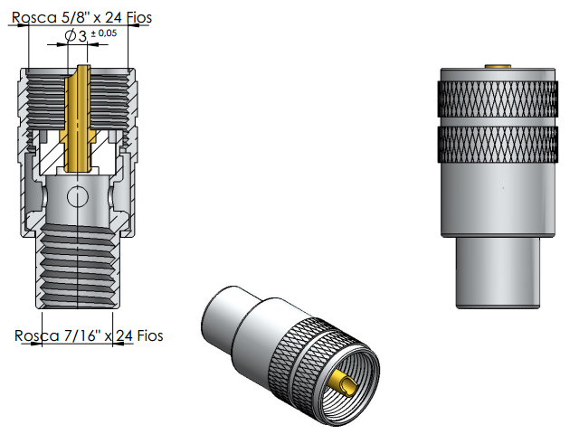 Conector UHF macho reto cabo solda - Klc - KM-1